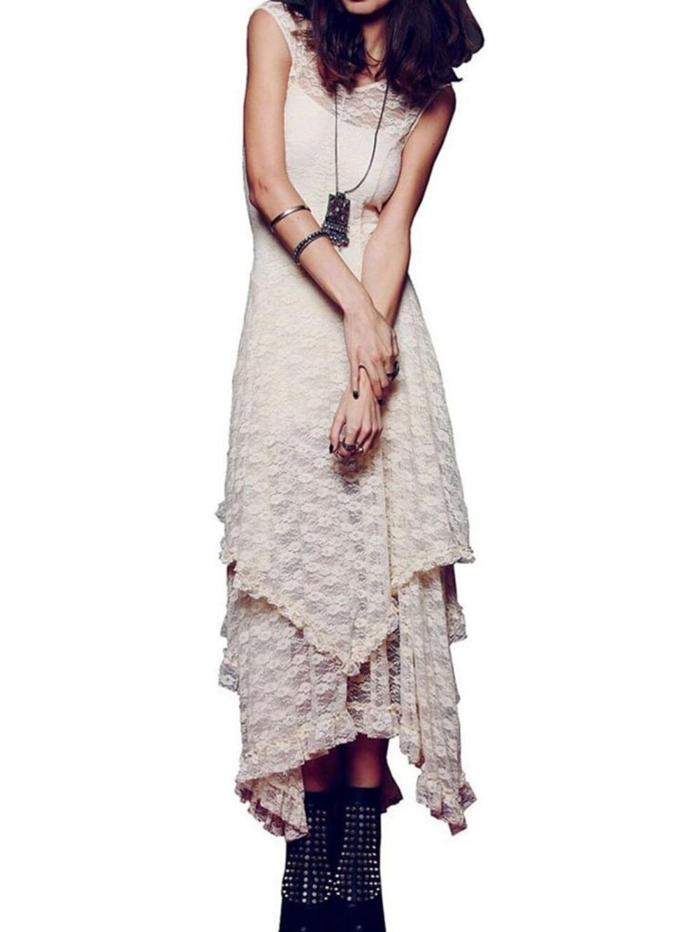 Lace Long Dress with Slip - Elegant Two-Piece Set for Women, Perfect for Events